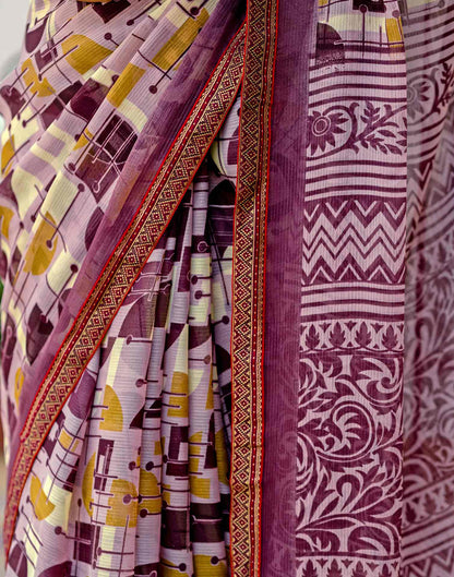 Mauve Georgette Printed Lace Saree