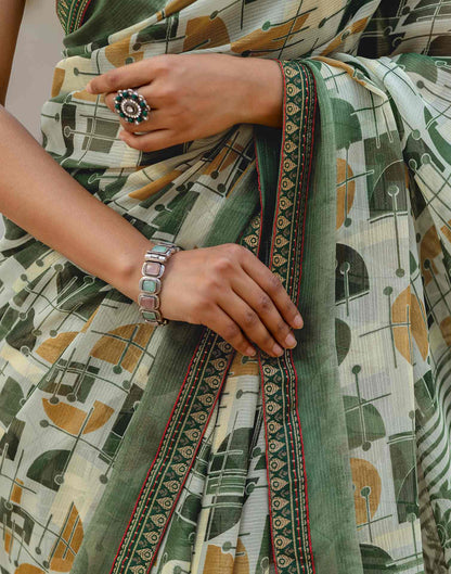 Dusty Pista Green Georgette Printed Lace Saree