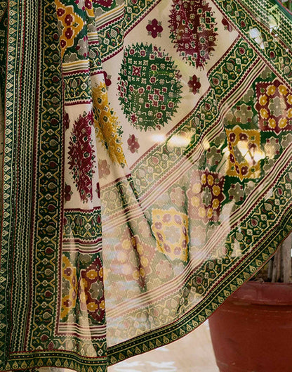 Dusty Beige Georgette Printed Lace Saree