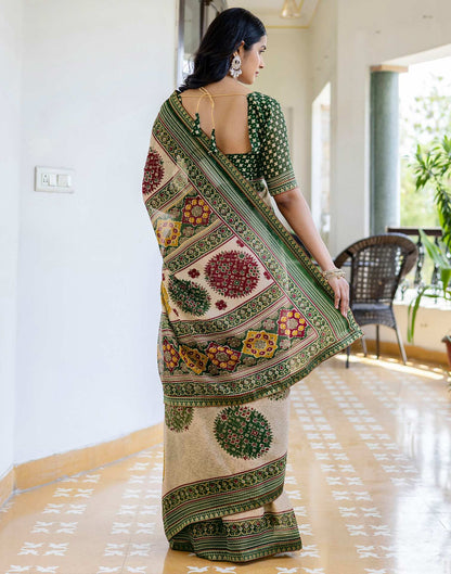 Dusty Beige Georgette Printed Lace Saree