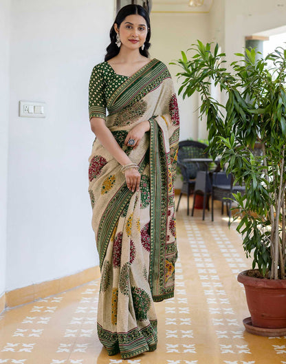 Dusty Beige Georgette Printed Lace Saree