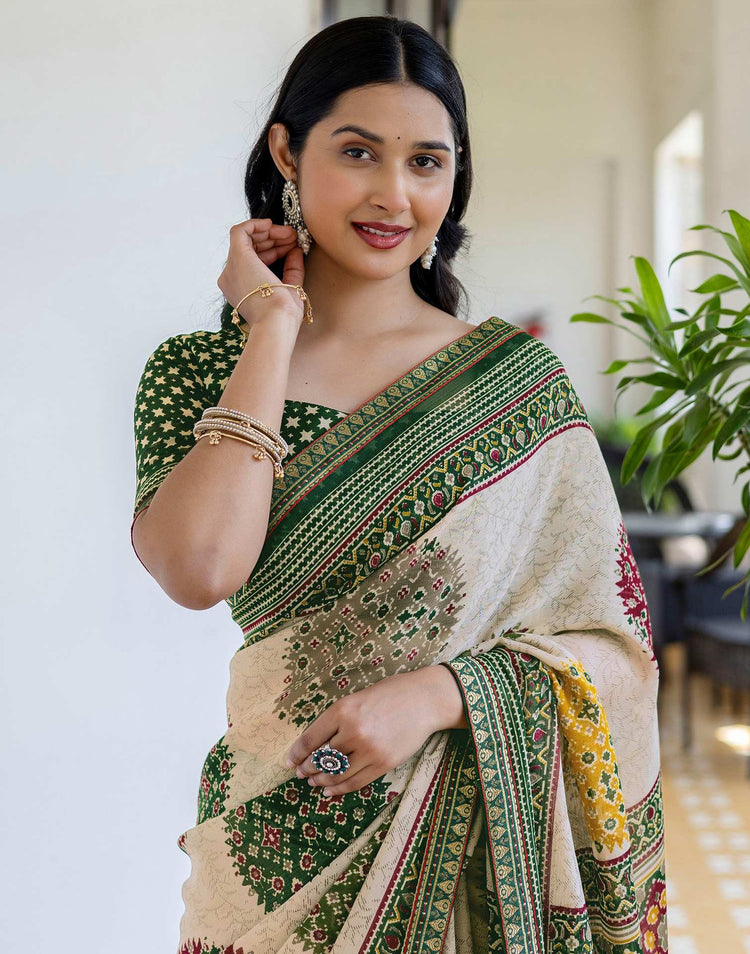 Dusty Beige Georgette Printed Lace Saree