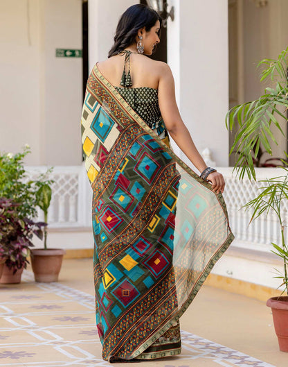 Beige Georgette Printed Lace Saree