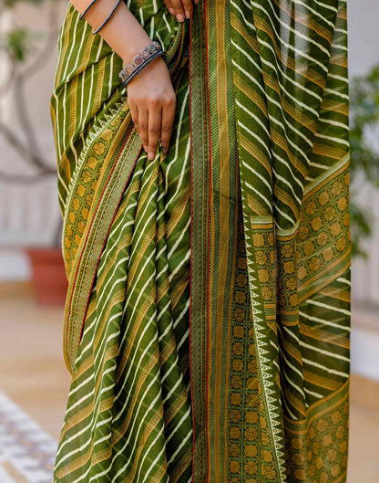 Green Georgette Printed Lace Saree