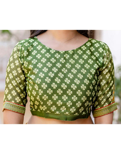 Green Georgette Printed Lace Saree