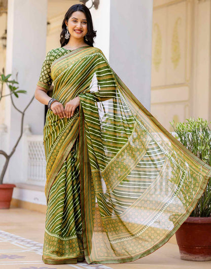 Green Georgette Printed Lace Saree