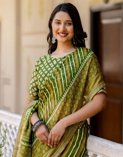 Green Georgette Printed Lace Saree