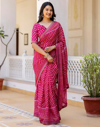 Dark Rani Pink Georgette Printed Lace Saree