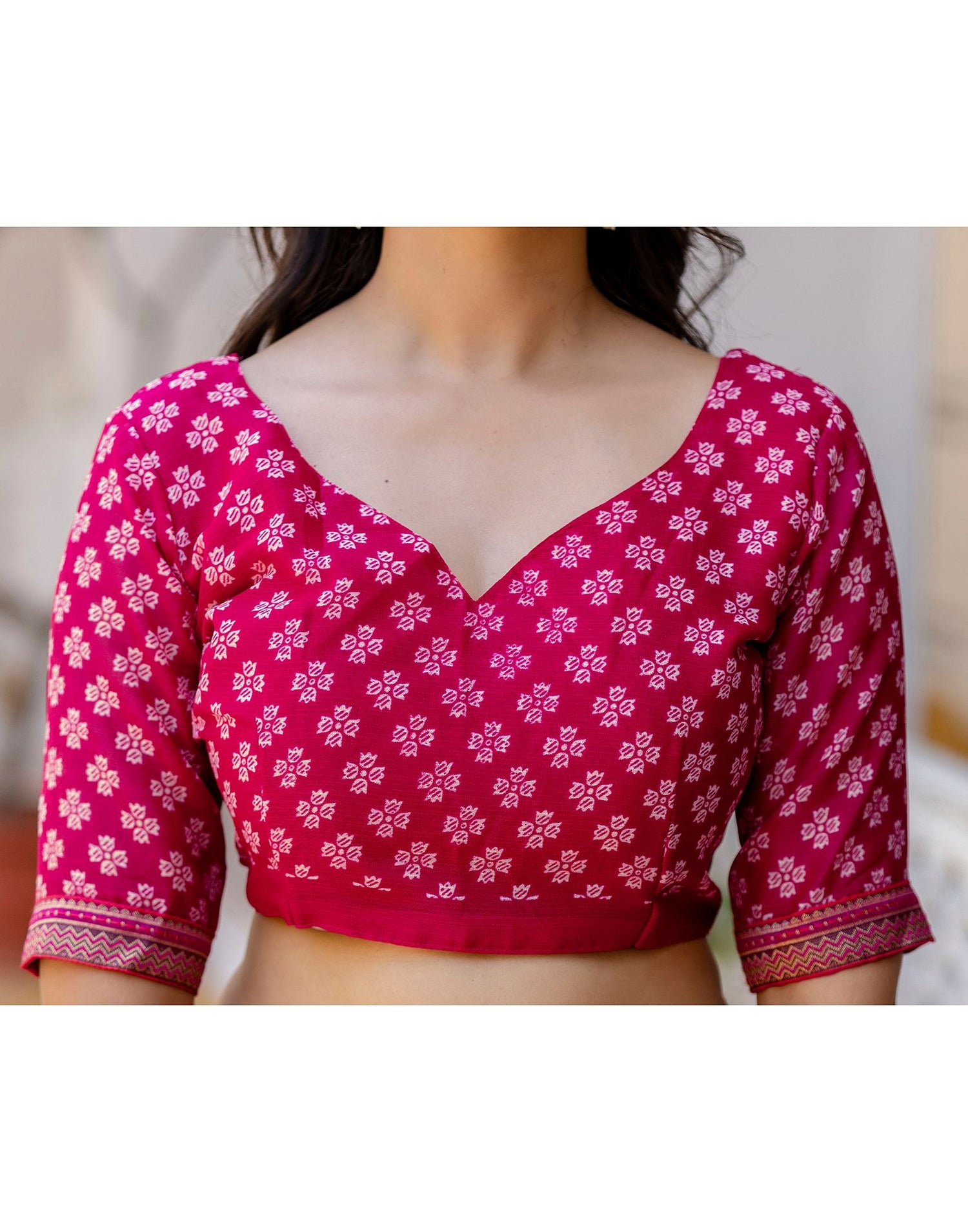 Dark Rani Pink Georgette Printed Lace Saree