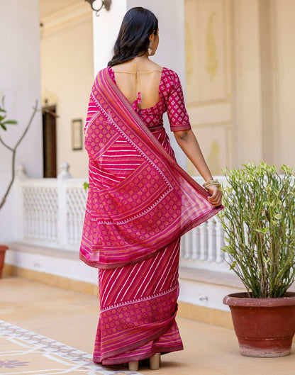 Dark Rani Pink Georgette Printed Lace Saree