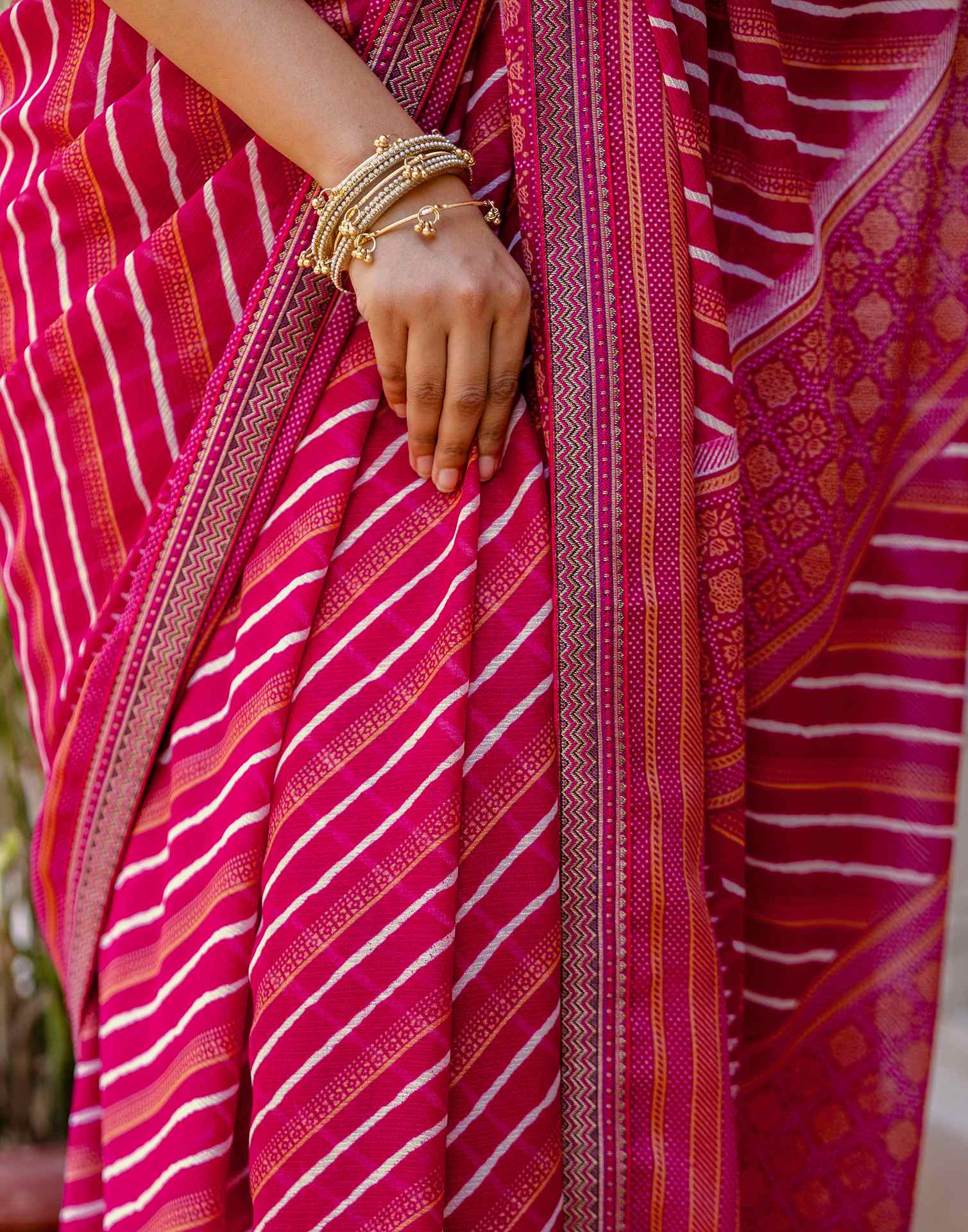 Dark Rani Pink Georgette Printed Lace Saree