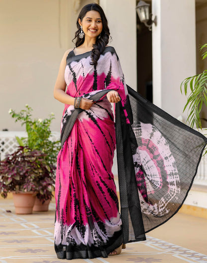 Pink Cotton Printed Woven Border Saree