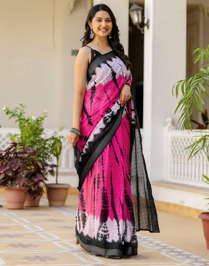 Pink Cotton Printed Woven Border Saree