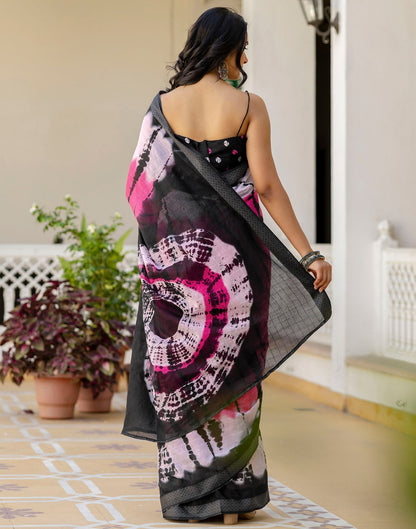 Pink Cotton Printed Woven Border Saree