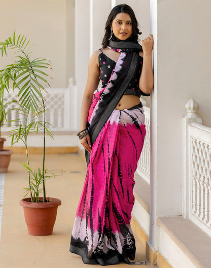 Pink Cotton Printed Woven Border Saree