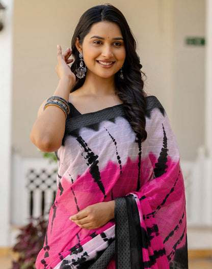 Pink Cotton Printed Woven Border Saree