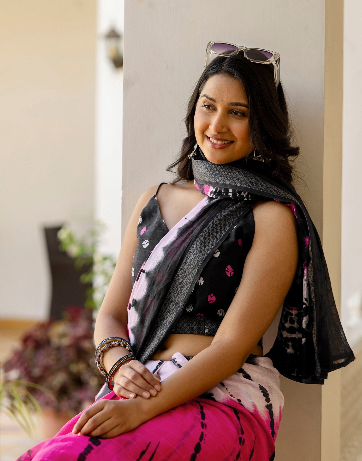 Pink Cotton Printed Woven Border Saree