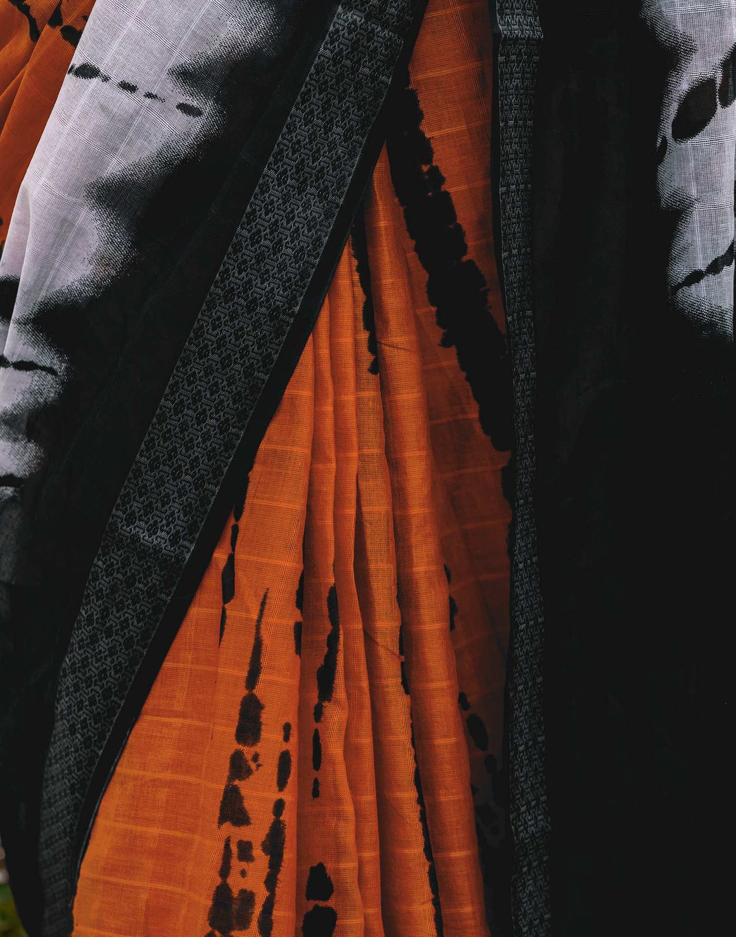 Orange Cotton Printed Woven Border Saree