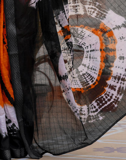 Orange Cotton Printed Woven Border Saree