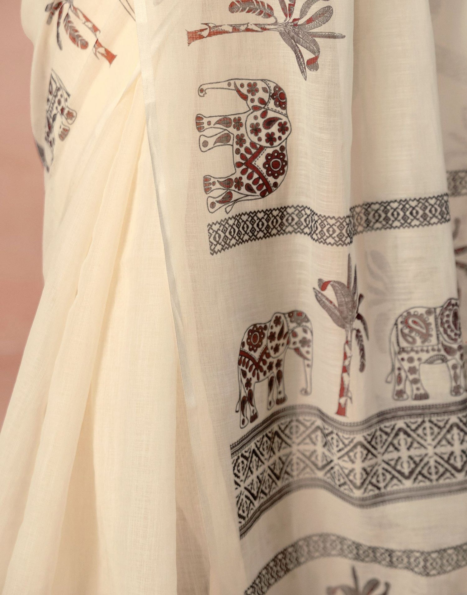 Beige Linen Printed Saree