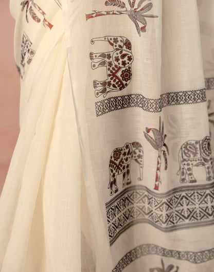 Beige Linen Printed Saree