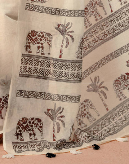 Beige Linen Printed Saree