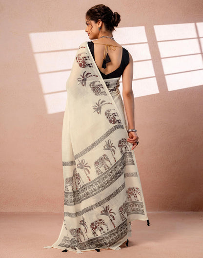 Beige Linen Printed Saree