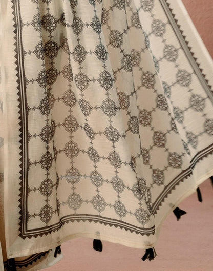 Beige Linen Printed Saree
