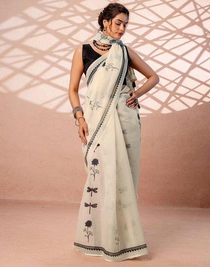 Beige Linen Printed Saree