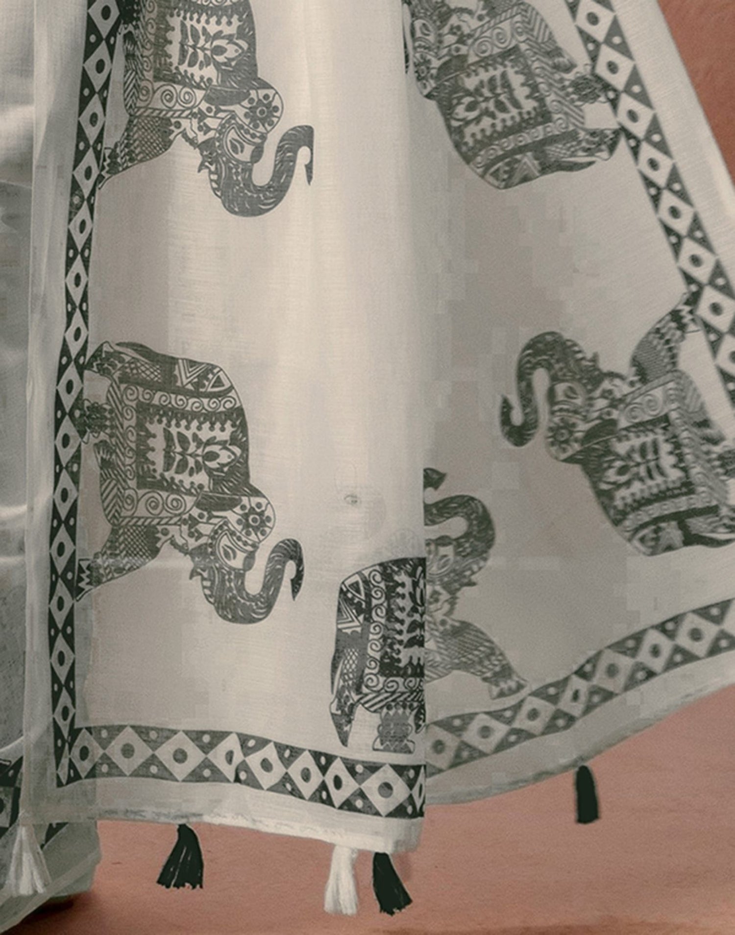 White Linen Printed Saree