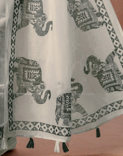 White Linen Printed Saree