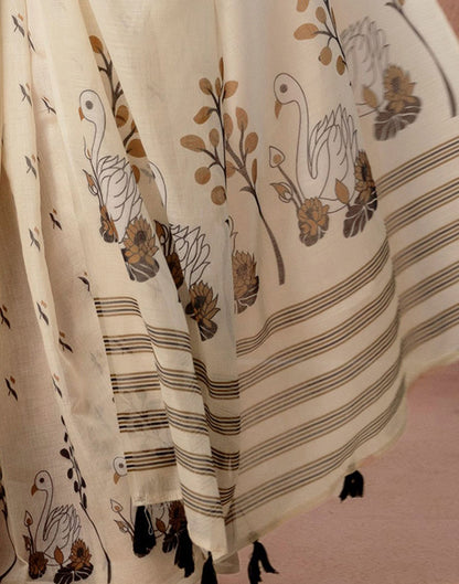 Beige Linen Printed Saree