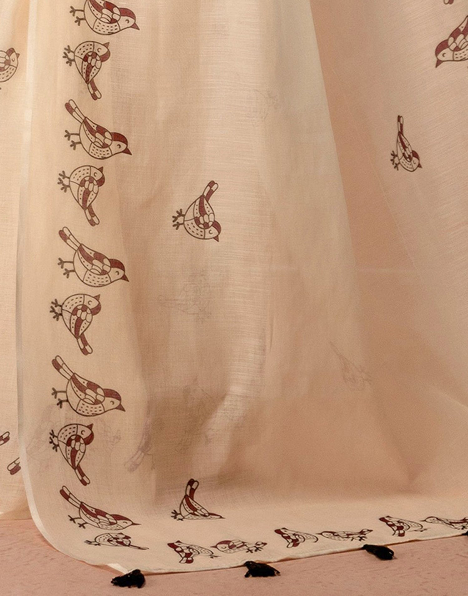 Beige Linen Printed Saree