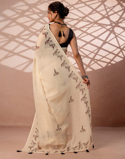 Beige Linen Printed Saree
