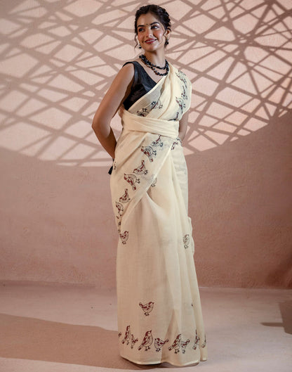 Beige Linen Printed Saree