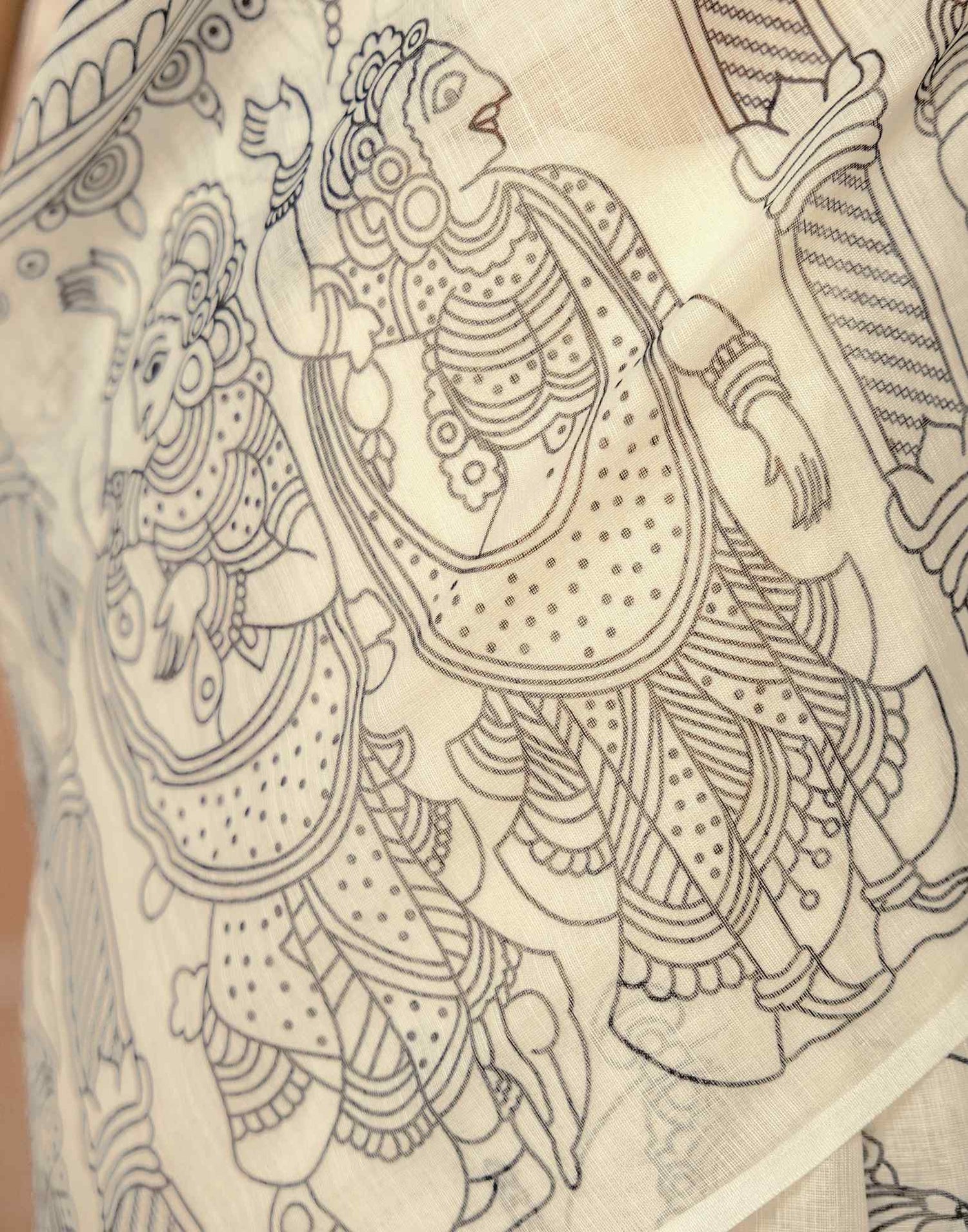Off White Linen Kalamkari Printed Saree