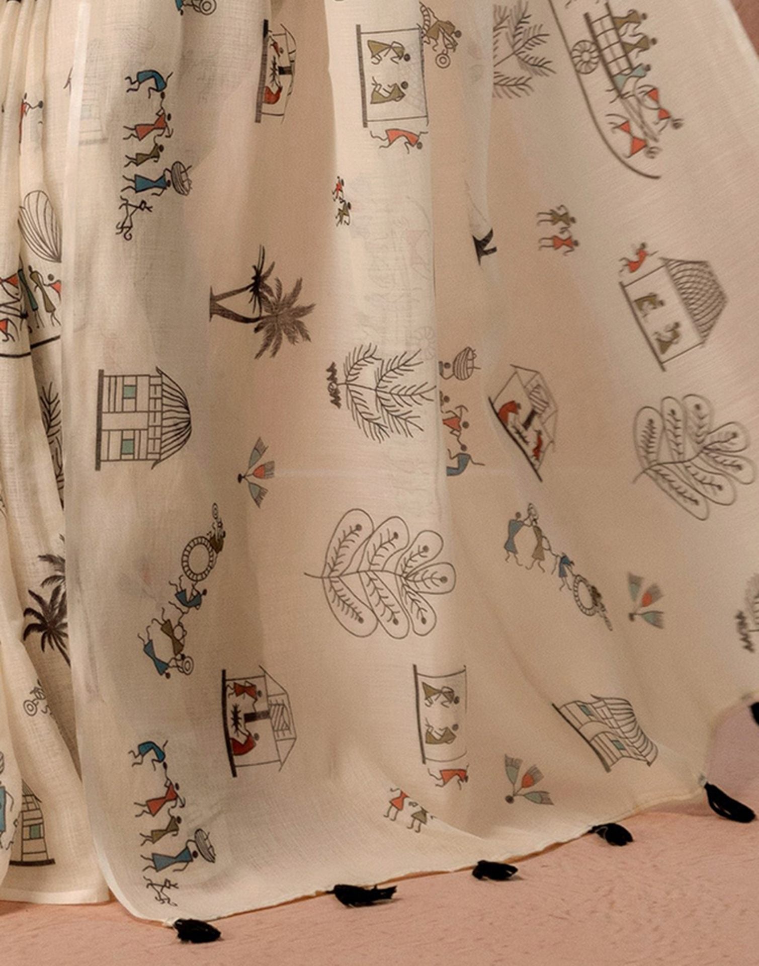 Off White Linen Warli Printed Saree