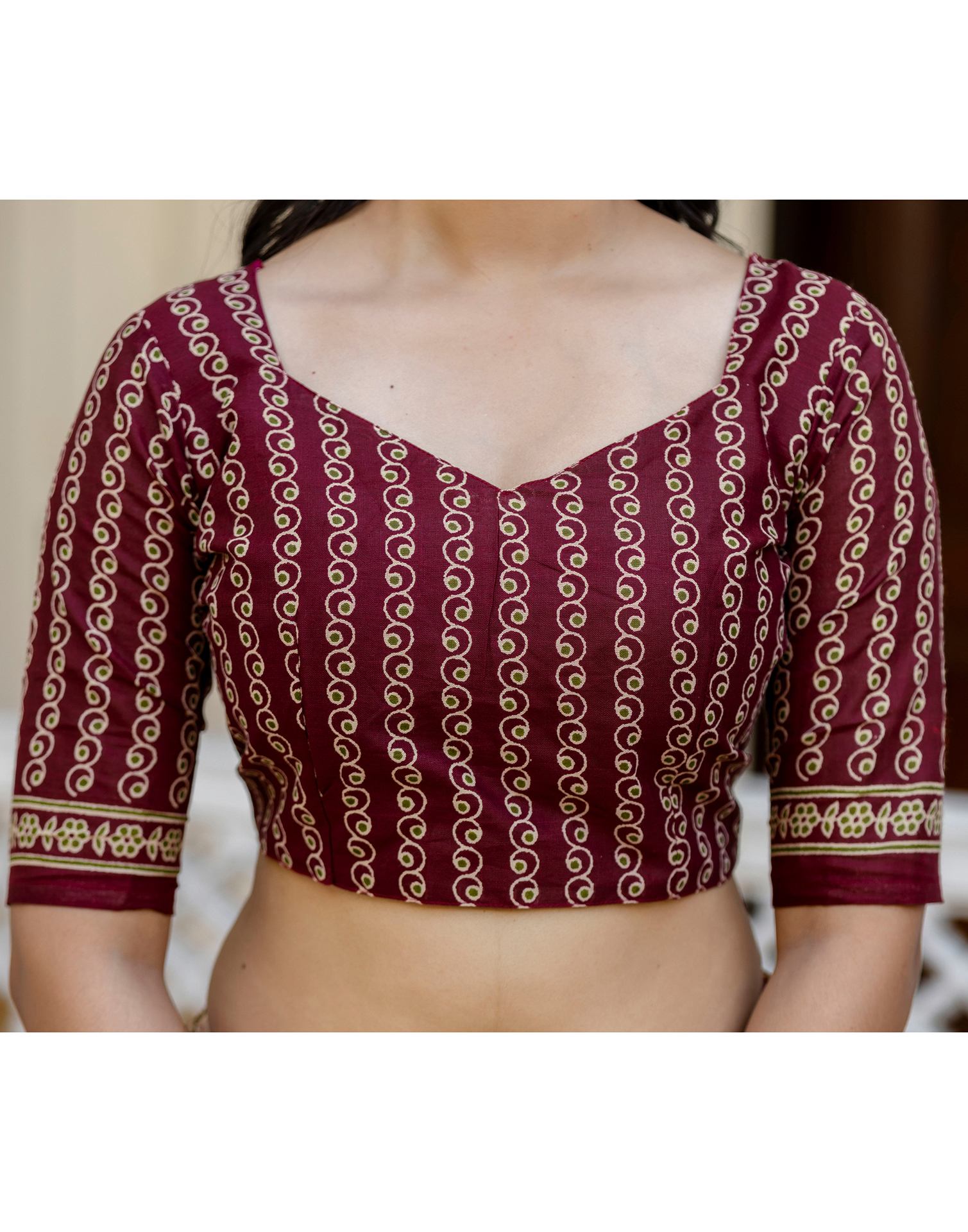 Beige Cotton Printed Saree