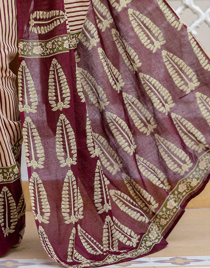 Beige Cotton Printed Saree
