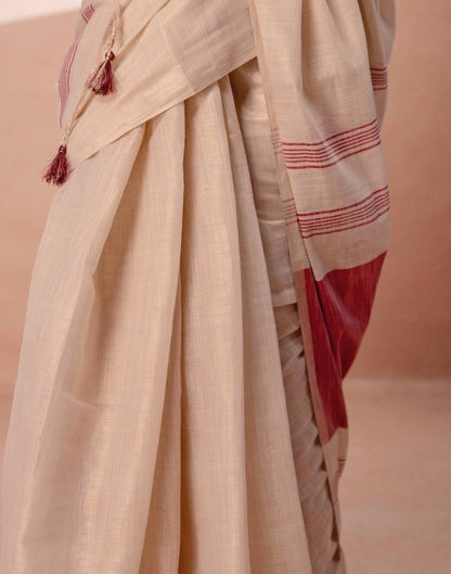 Beige Shimmer Silk Woven Saree