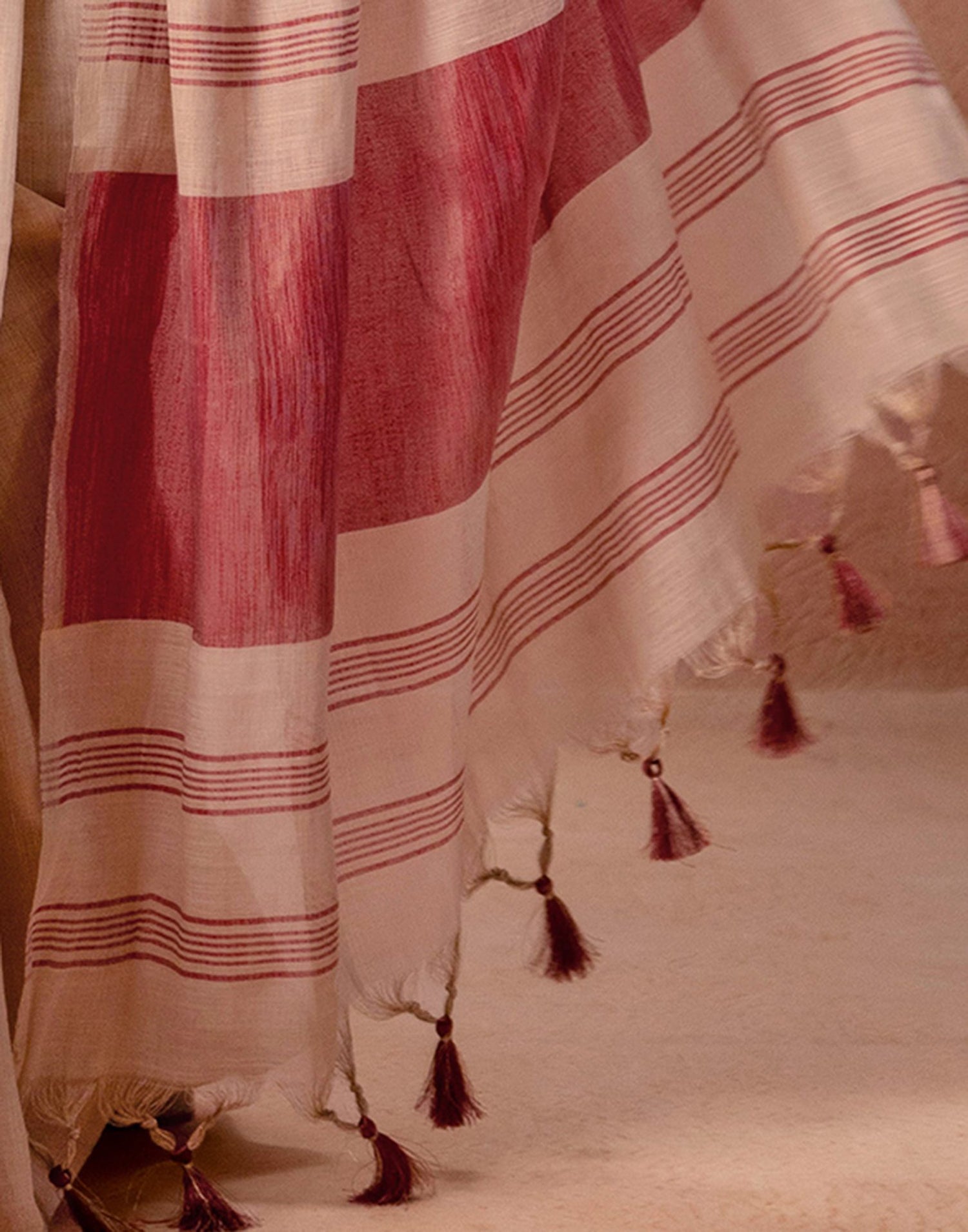 Beige Shimmer Silk Woven Saree