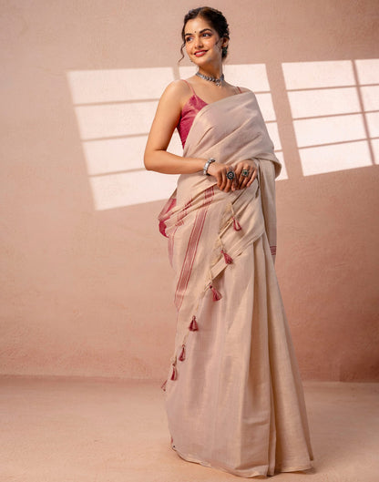 Beige Shimmer Silk Woven Saree
