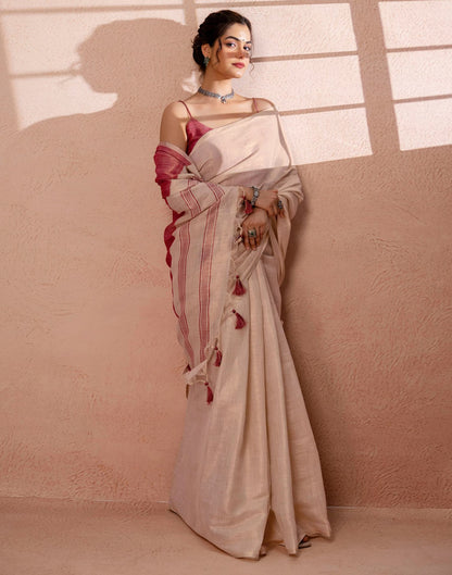 Beige Shimmer Silk Woven Saree