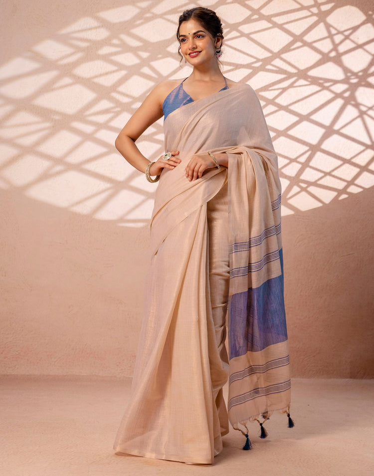 Beige Shimmer Silk Woven Saree