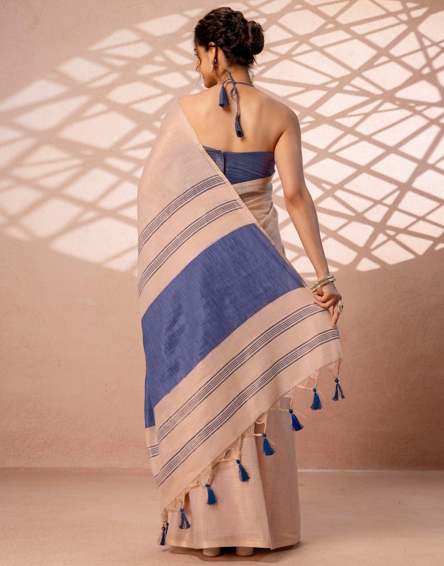 Beige Shimmer Silk Woven Saree