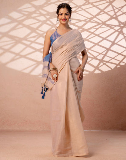 Beige Shimmer Silk Woven Saree
