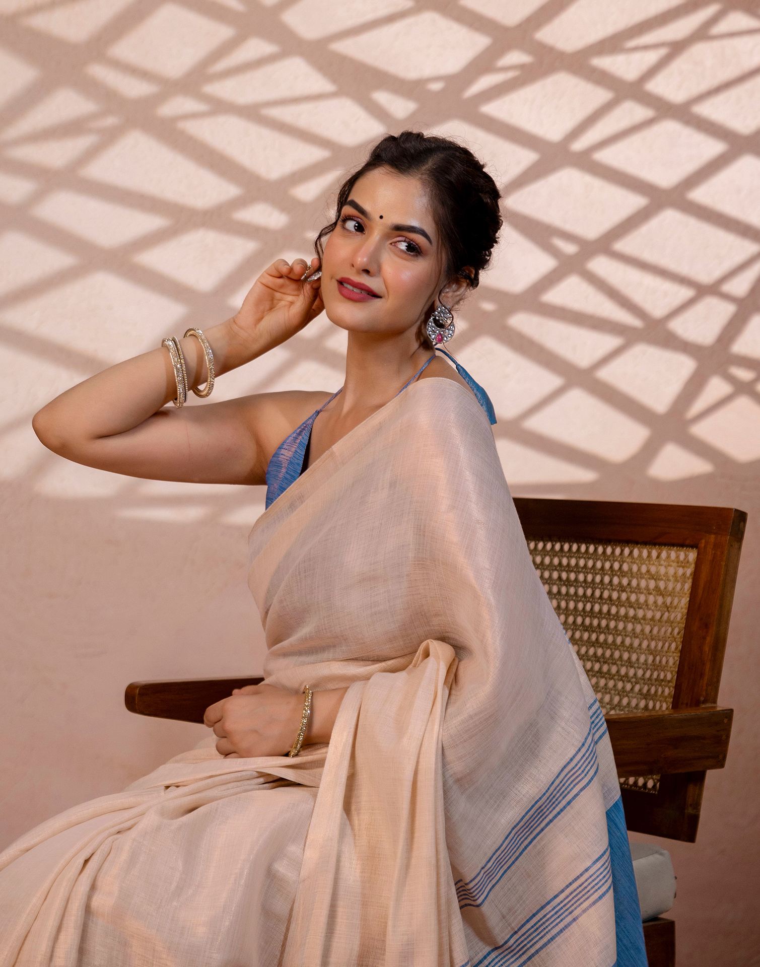 Beige Shimmer Silk Woven Saree