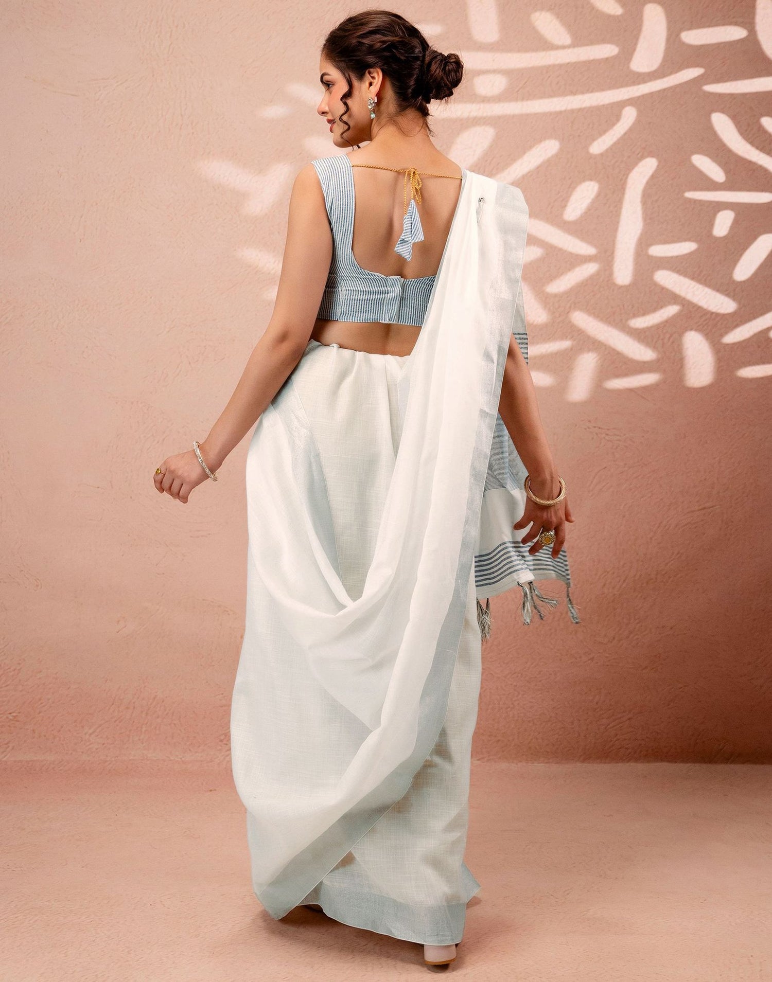 White Linen Woven Border Saree