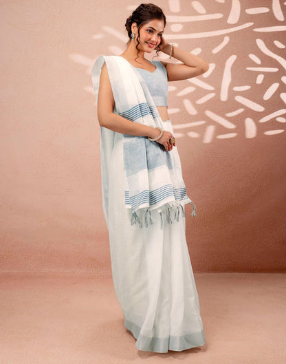 White Linen Woven Border Saree