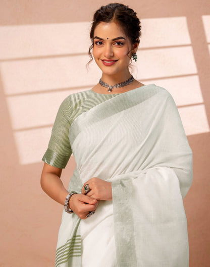 White Linen Woven Border Saree